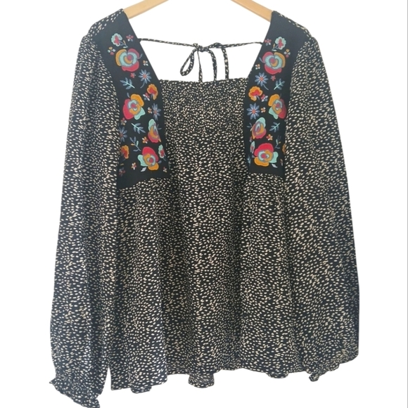 ODDY Tunic Top Pull On Square Neck Line Swing Pullover Woven Ruched Embroidered - Picture 7 of 14